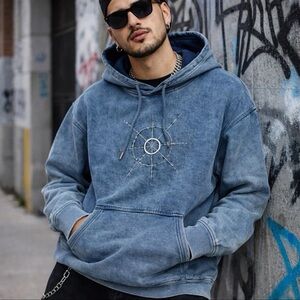 DR.WOO x Nyden Los Angeles Size M Denim Embroidered Compass Pullover Hoodie